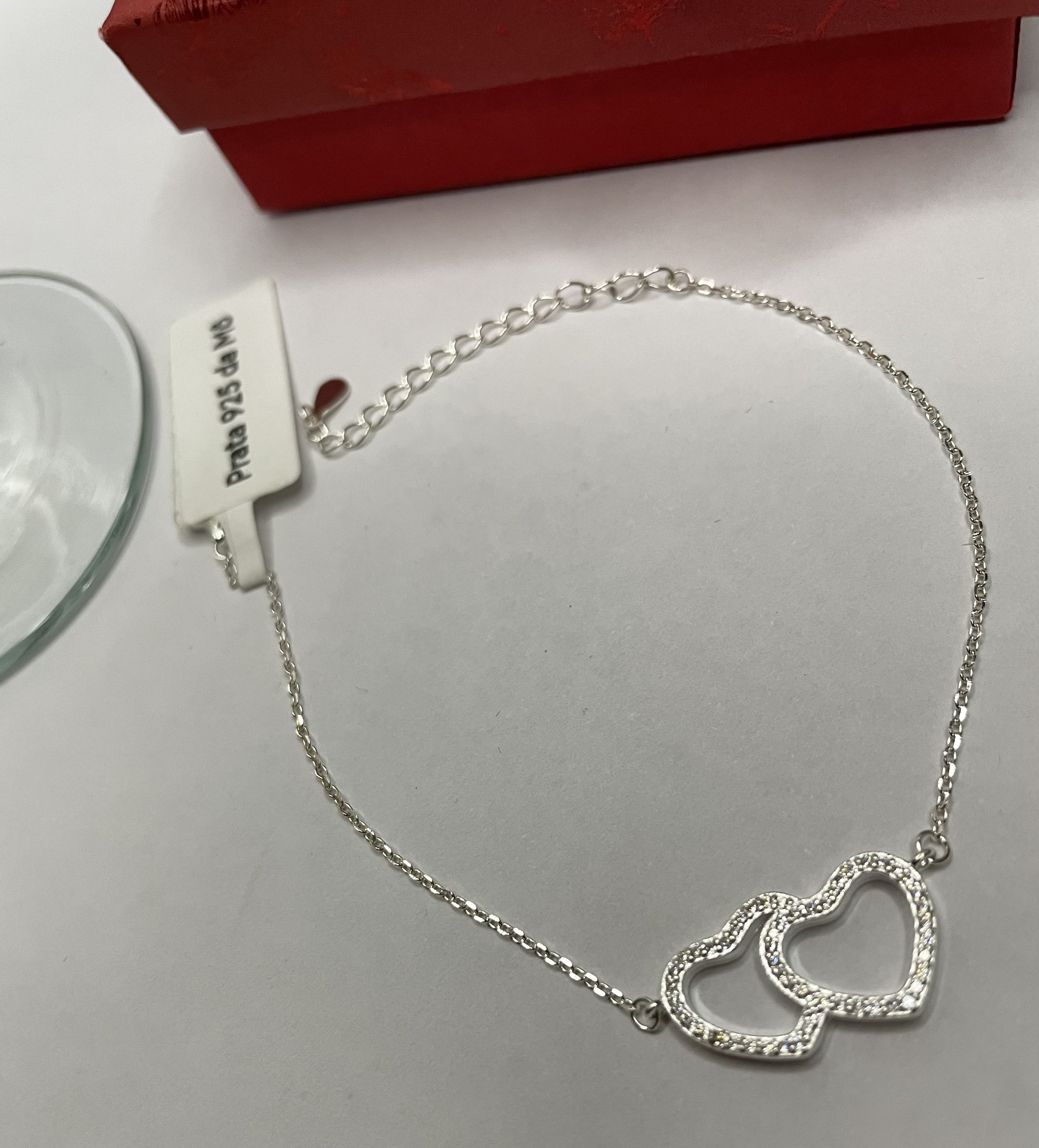 Pulseira dois corações cravejados prata 925