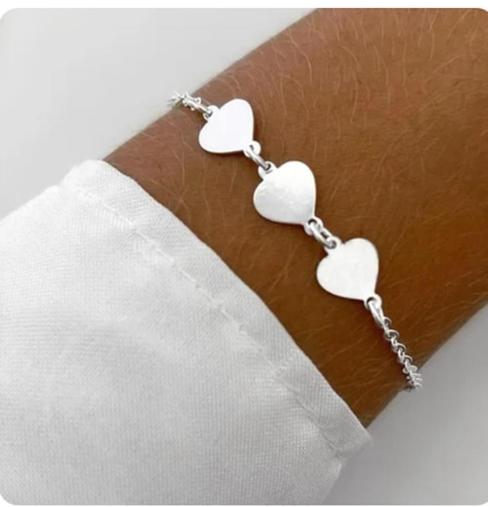 Pulseira infantil 3 corações prata925 - miniatura 2