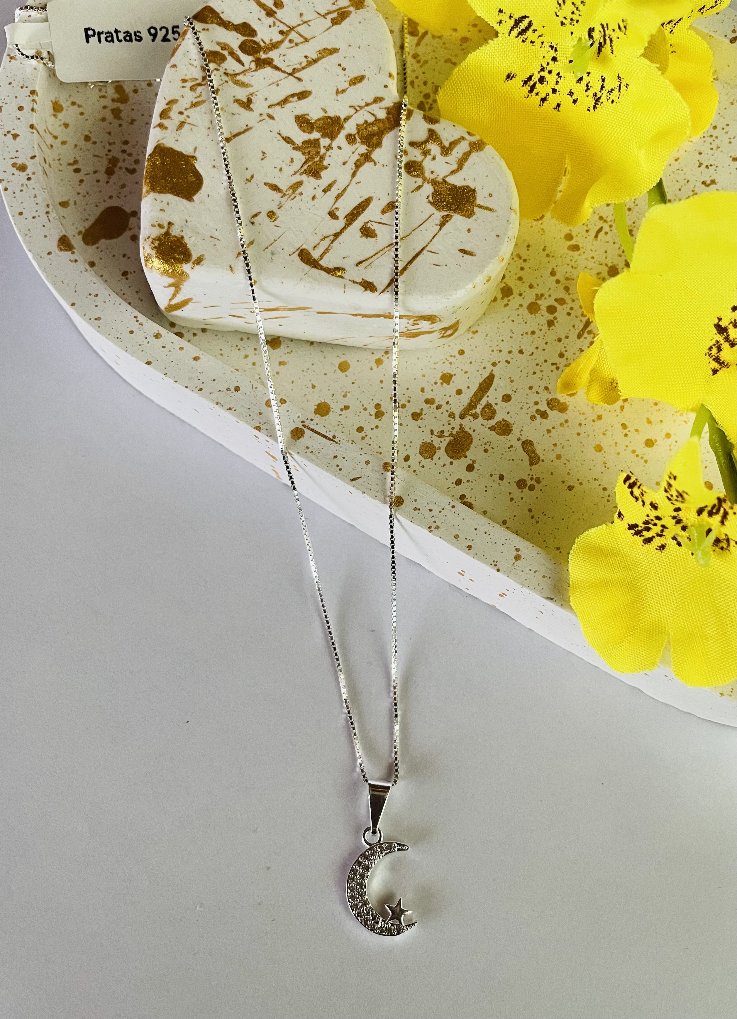 Colar com pingente lua e estrela prata 925 - miniatura 1